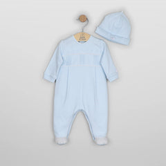 Emile et Rose Miller Boys Blue Pleated Babygrow and Hat