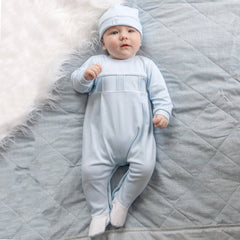 Emile et Rose Miller Boys Blue Pleated Babygrow and Hat