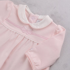 Emile et Rose Marie Girls Pink Embroidered Bow Babygrow