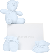 Emile et Rose Blue Kelsey knitted mitt bootie and toy set
