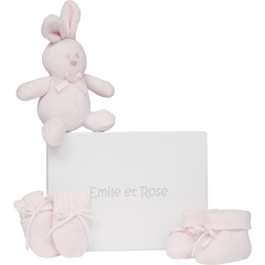 Emile et Rose Pink Kelsey knitted mitt bootie and toy set