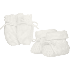 Emile et Rose White Kelsey knitted mitt bootie and toy set