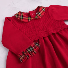 Emile et Rose Kesia Girls Red Tartan Detail Knitted Dress with Tights