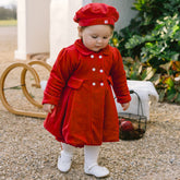 Emile et Rose Rosanna Red Velour padded coat and berry