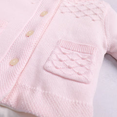 Emile et Rose Kitty Girls Pink Knitted Hooded Jacket With Fur Trim