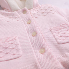 Emile et Rose Kitty Girls Pink Knitted Hooded Jacket With Fur Trim