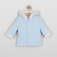 Emile et Rose Kai Boys Blue Knitted Hooded Jacket With Fur Trim