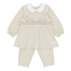 Amore AM0001 Girls Beige Smocked Tunic and Legging Set