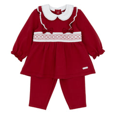 Amore AM0001 Girls Red Smocked Tunic and Legging Set