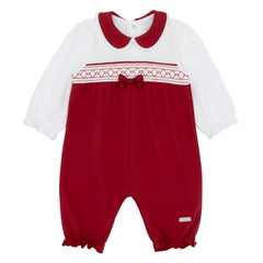 Amore AM0003 Girls Red Smocked Romper