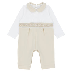 Amore AM0004 Boys Beige Smocked Romper