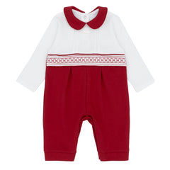 Amore AM0004 Boys Red Smocked Romper
