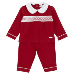 Amore AM0006 Boys Red Smocked 2 Piece Set