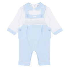 Amore AM0025 Boys Blue Smocked Dungaree Set