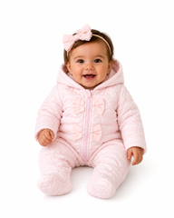 Amore 0110 Girls Pink Pramsuit With Bows