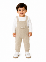 Amore 0132 Boys Beige Knitted Dungaree Set