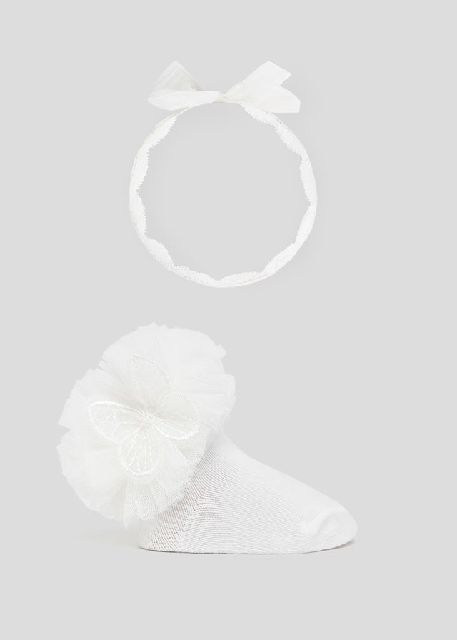 MAYORAL WHITE 9710 SOCK WITH HEADBAND