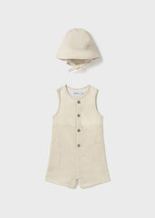 Mayoral 1643 natural dungaree and hat set