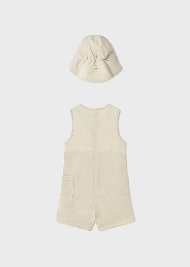 Mayoral 1643 natural dungaree and hat set