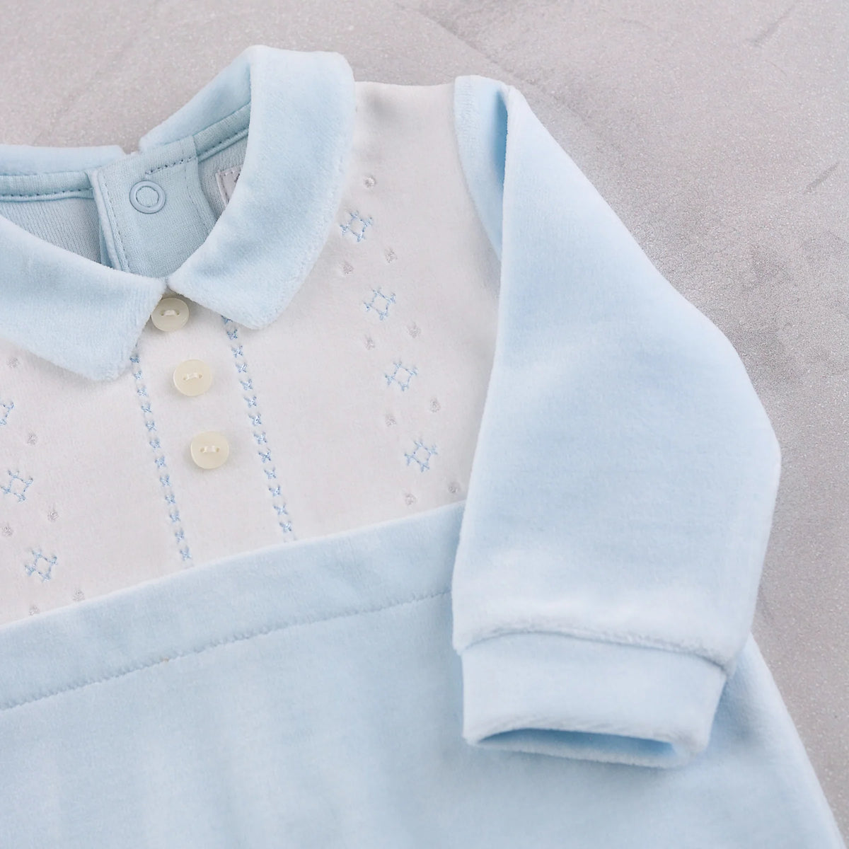 Emile et Rose Monty Boys Blue & White Velour Babygrow