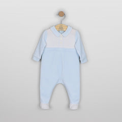 Emile et Rose Monty Boys Blue & White Velour Babygrow