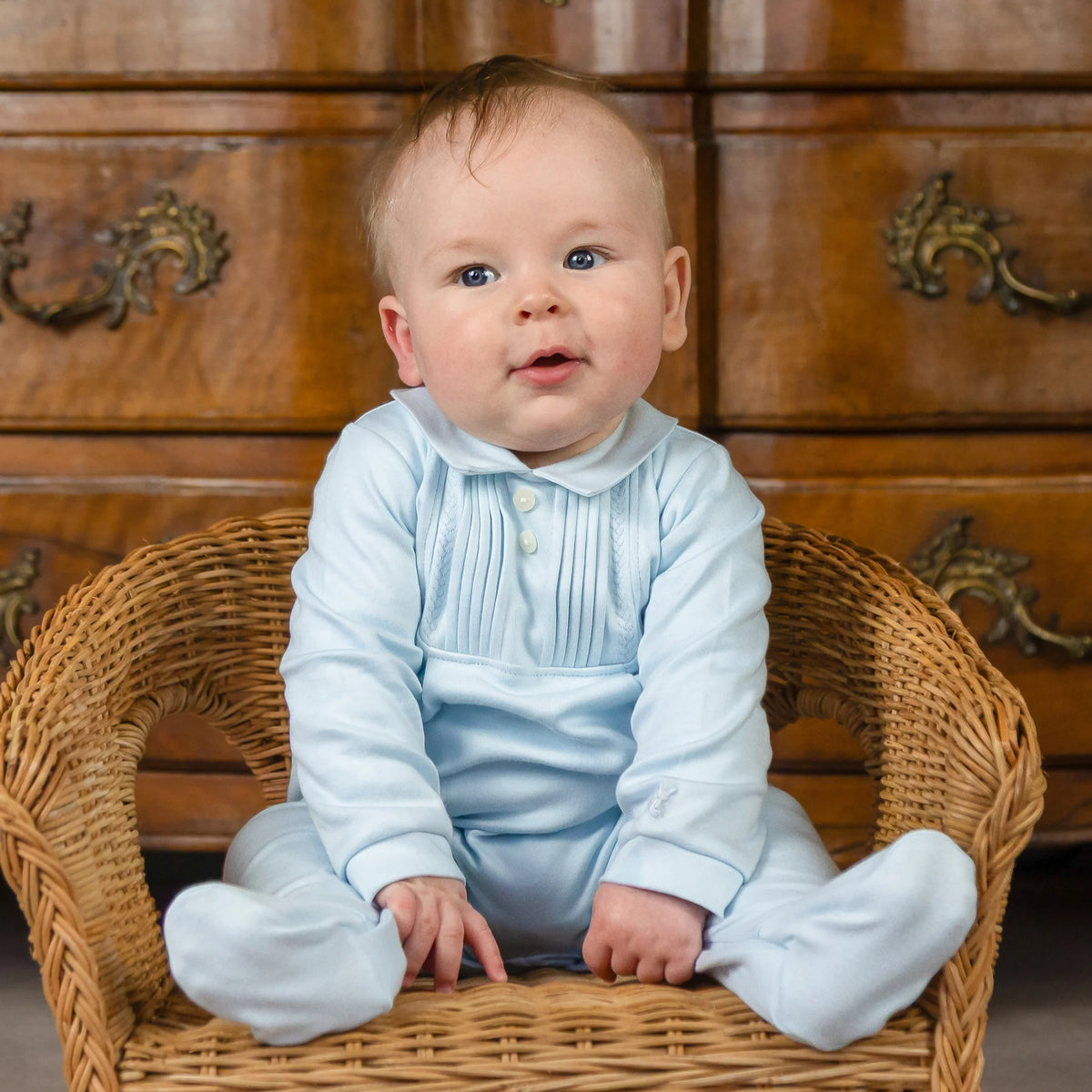 Emile et Rose Michael Boys Blue Pleated Babygrow & Hat
