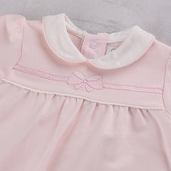Emile et Rose Marie Girls Pink Embroidered Bow Babygrow