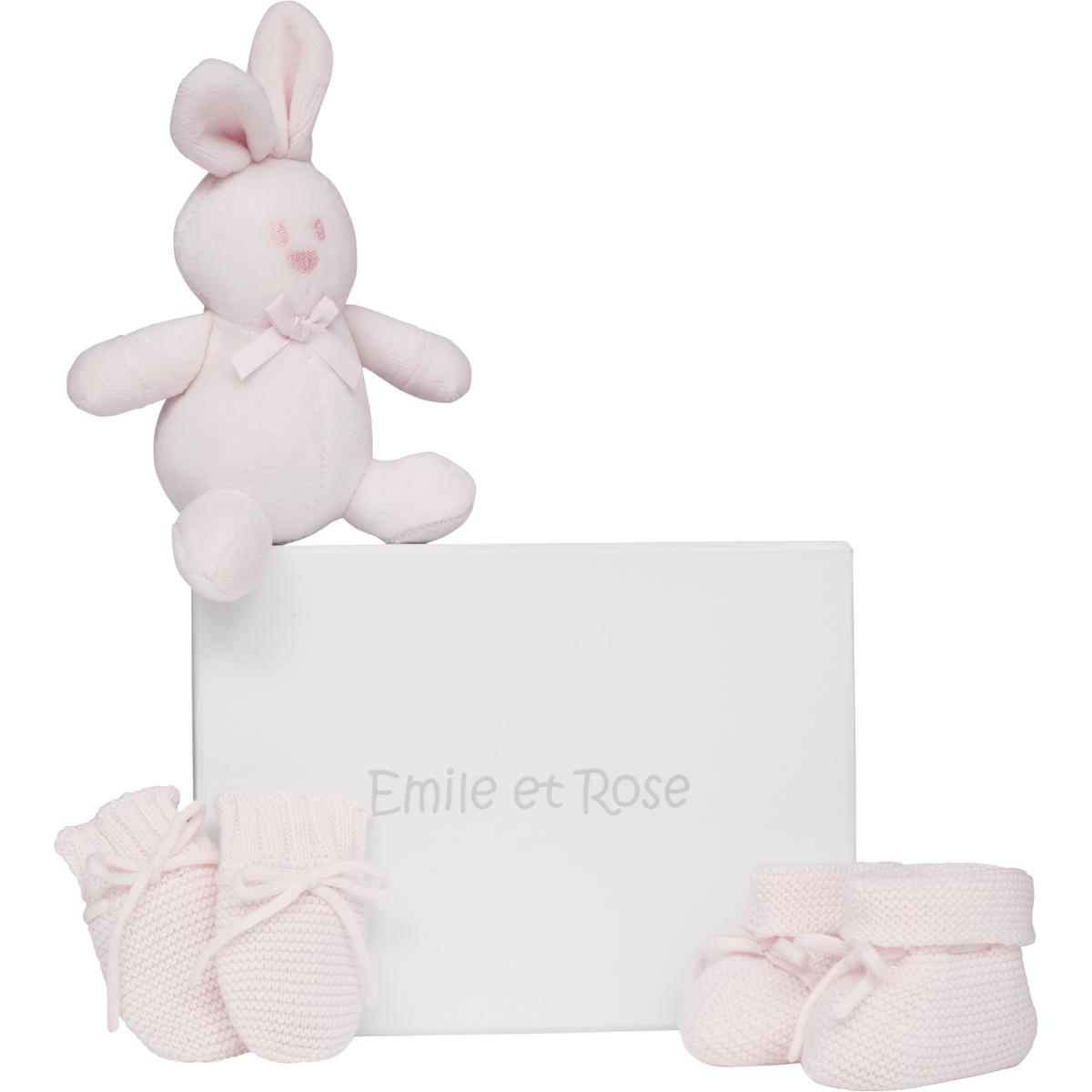 Emile et Rose Pink Kelsey knitted mitt bootie and toy set