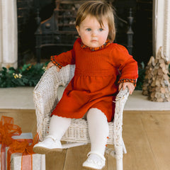 Emile et Rose Kesia Girls Red Tartan Detail Knitted Dress with Tights