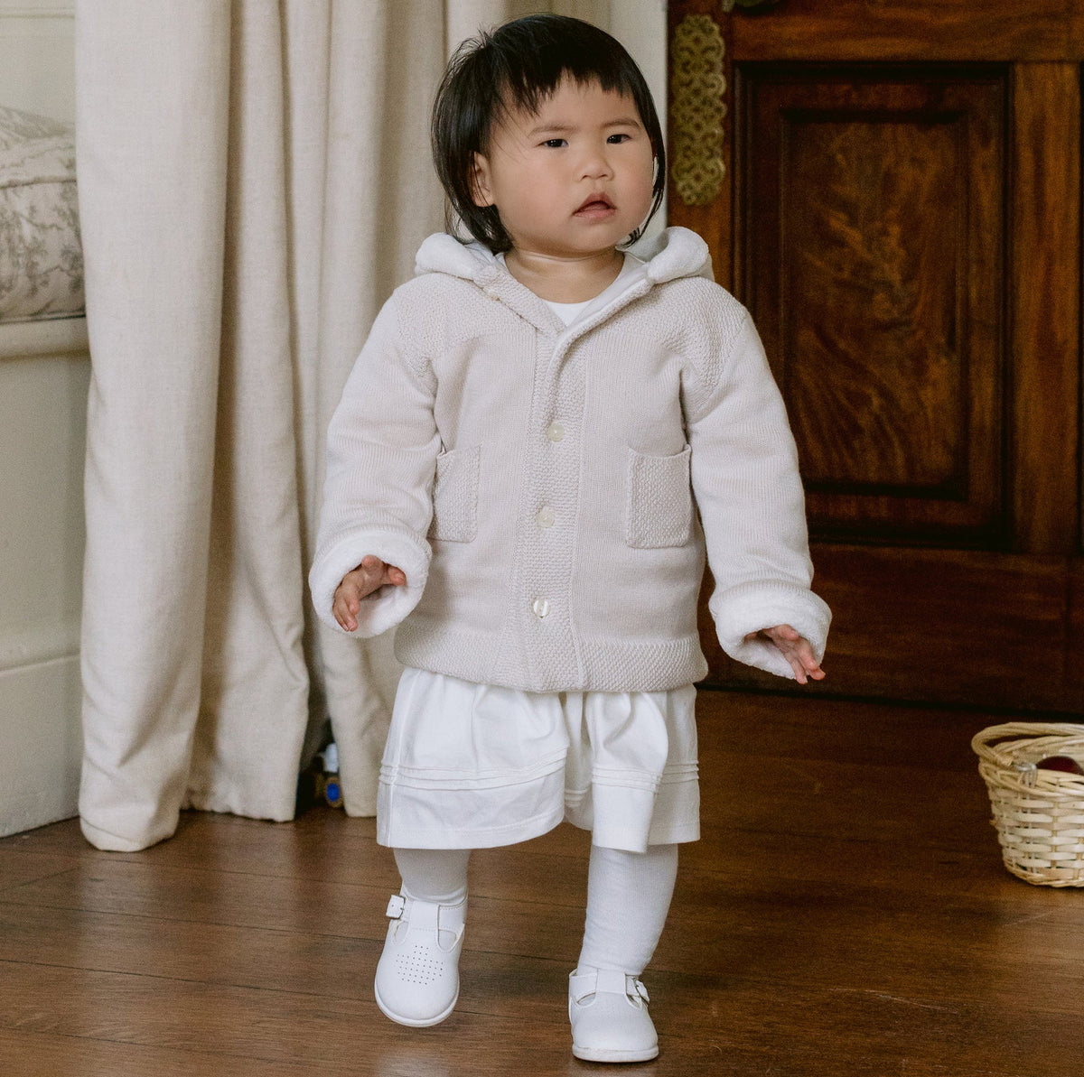 Emile et Rose Holland Stone PomPom Unisex Hooded Knit Jacket