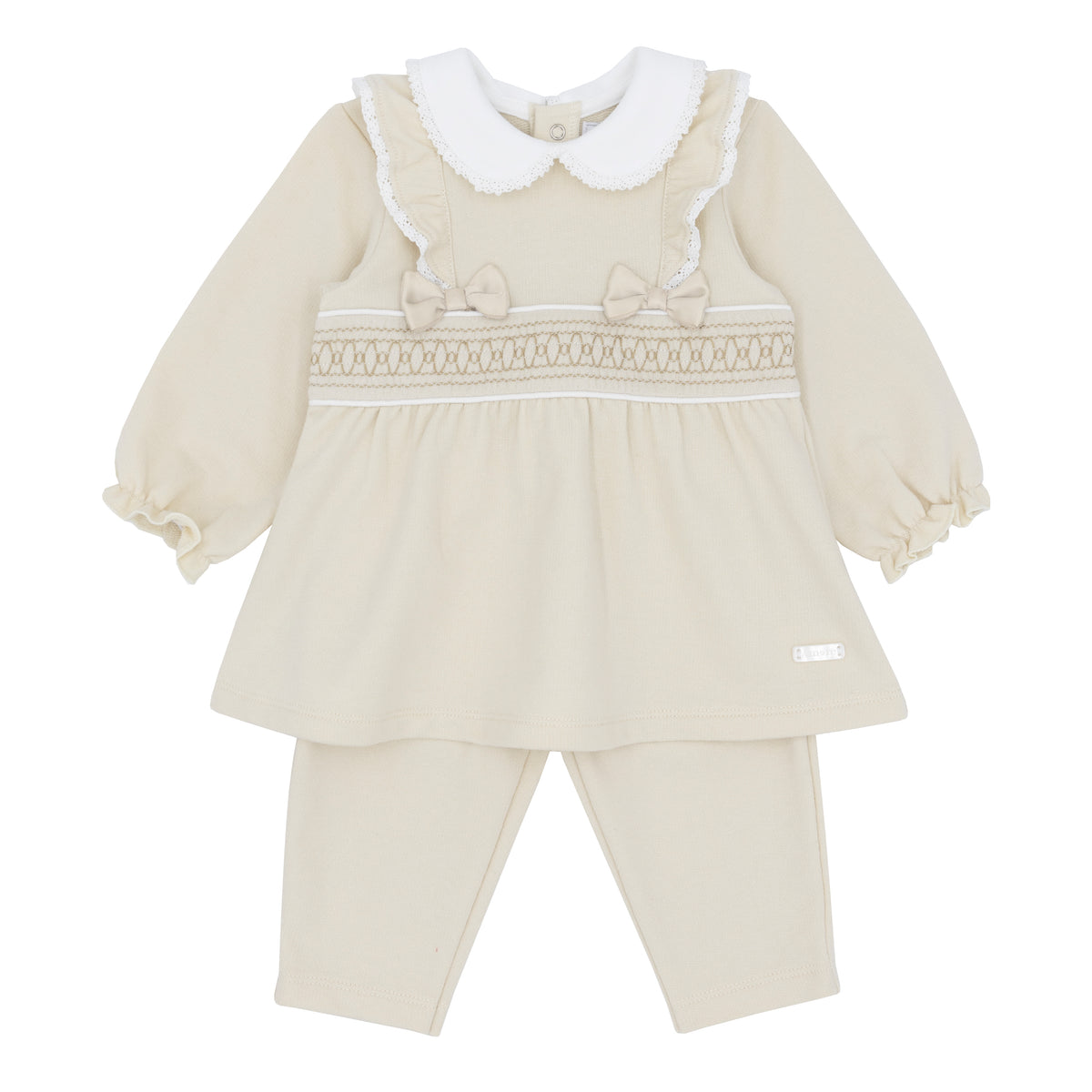 Amore AM0001 Girls Beige Smocked Tunic and Legging Set
