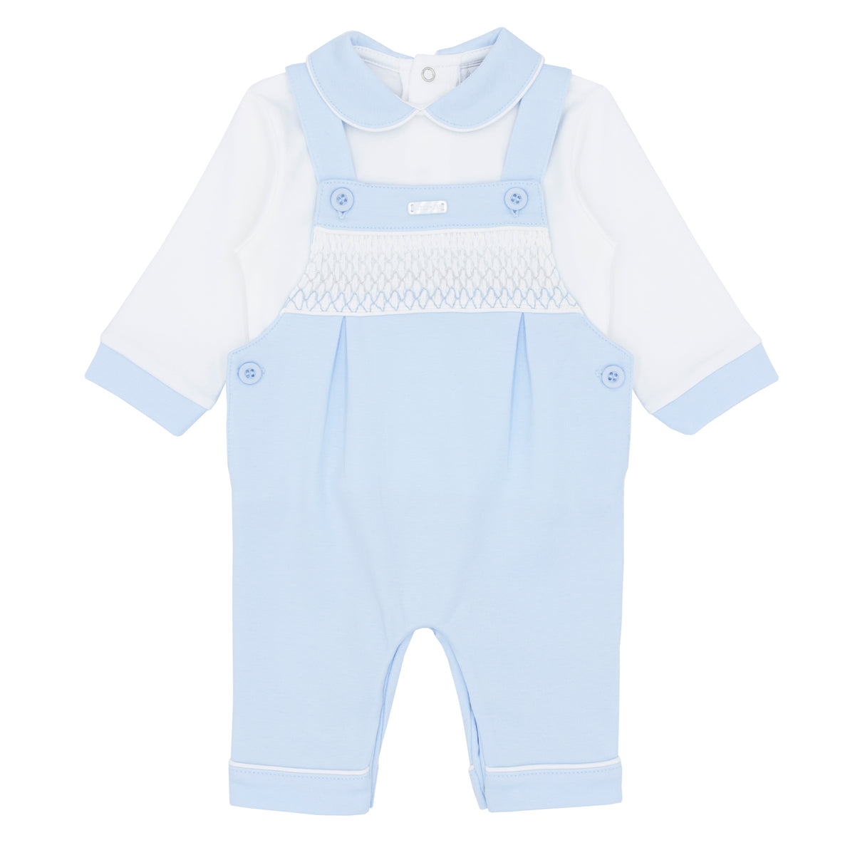 Amore AM0025 Boys Blue Smocked Dungaree Set