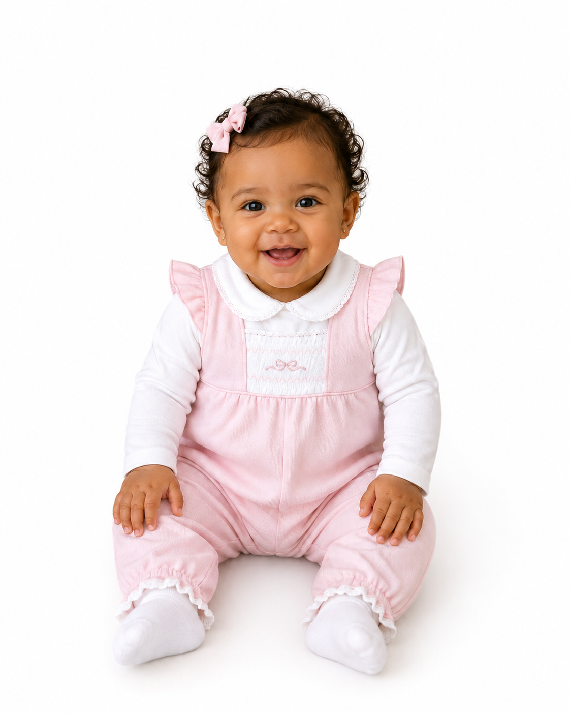Amore 0116 Girls Pink Smocked Dungaree Set