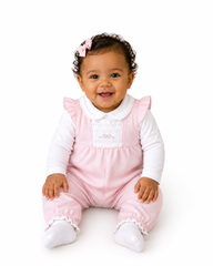 Amore 0116 Girls Pink Smocked Dungaree Set