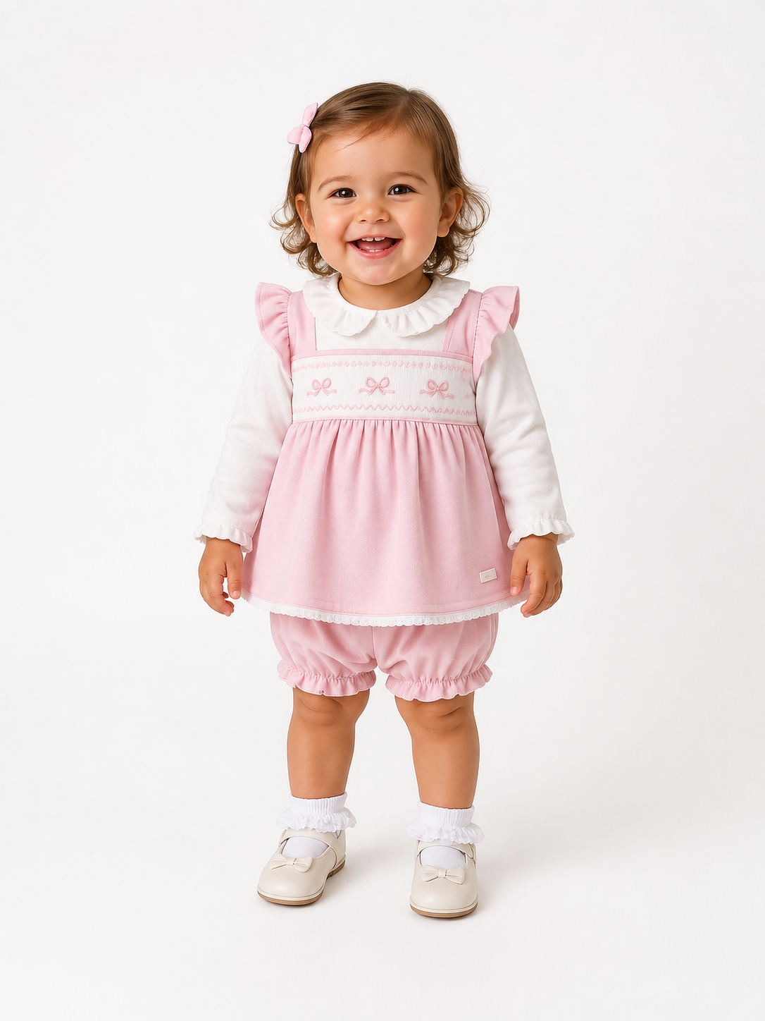 Amore 0118 Girls Pink Smocked Jam Pant Set