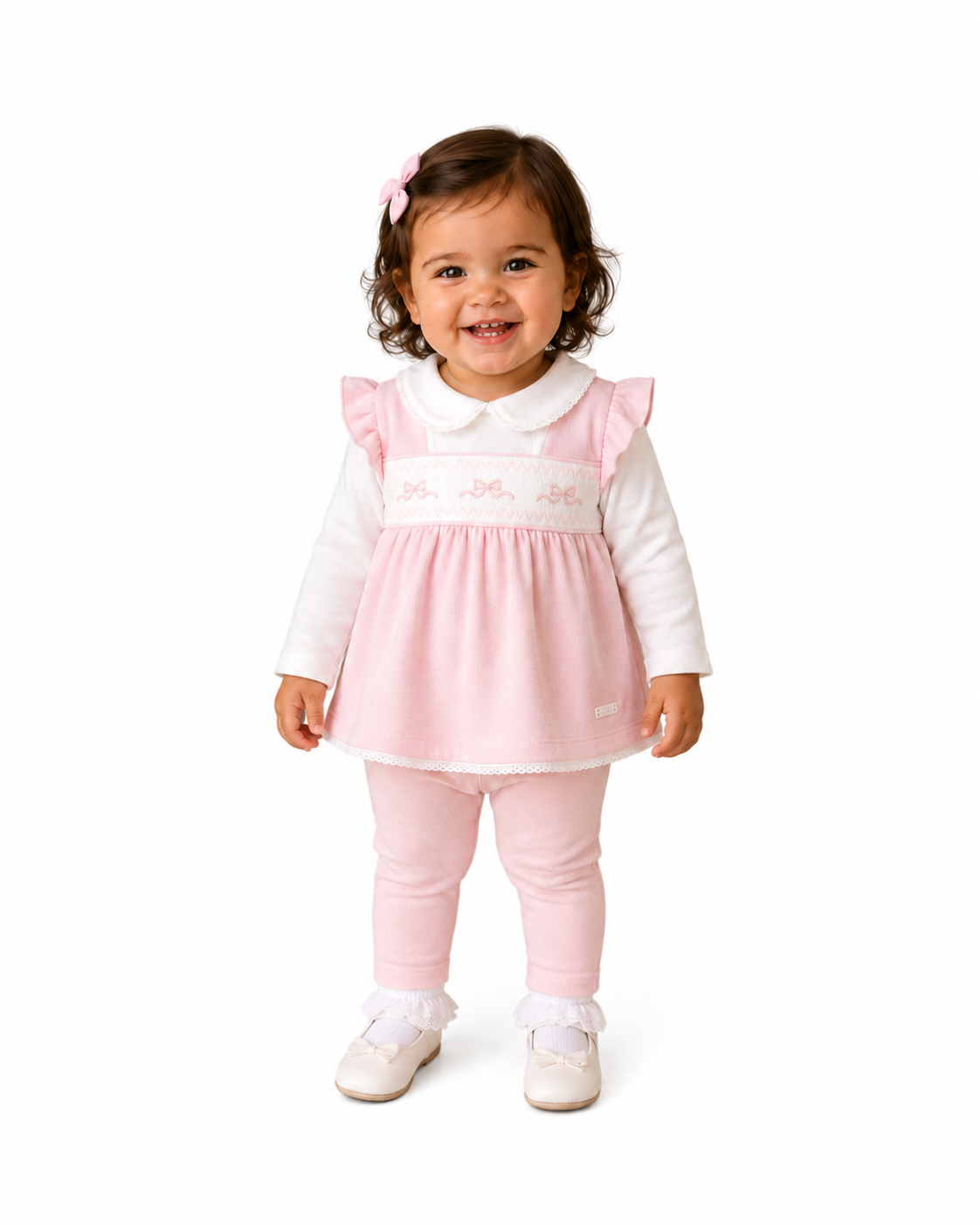 Amore 0119 Girls Pink Smocked Tunic and Legging