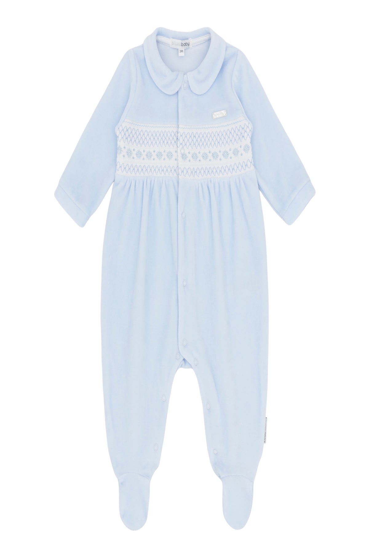 Blues Baby 3103B Boys Blue Smocked Velour Babygrow