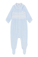Blues Baby 3103B Boys Blue Smocked Velour Babygrow
