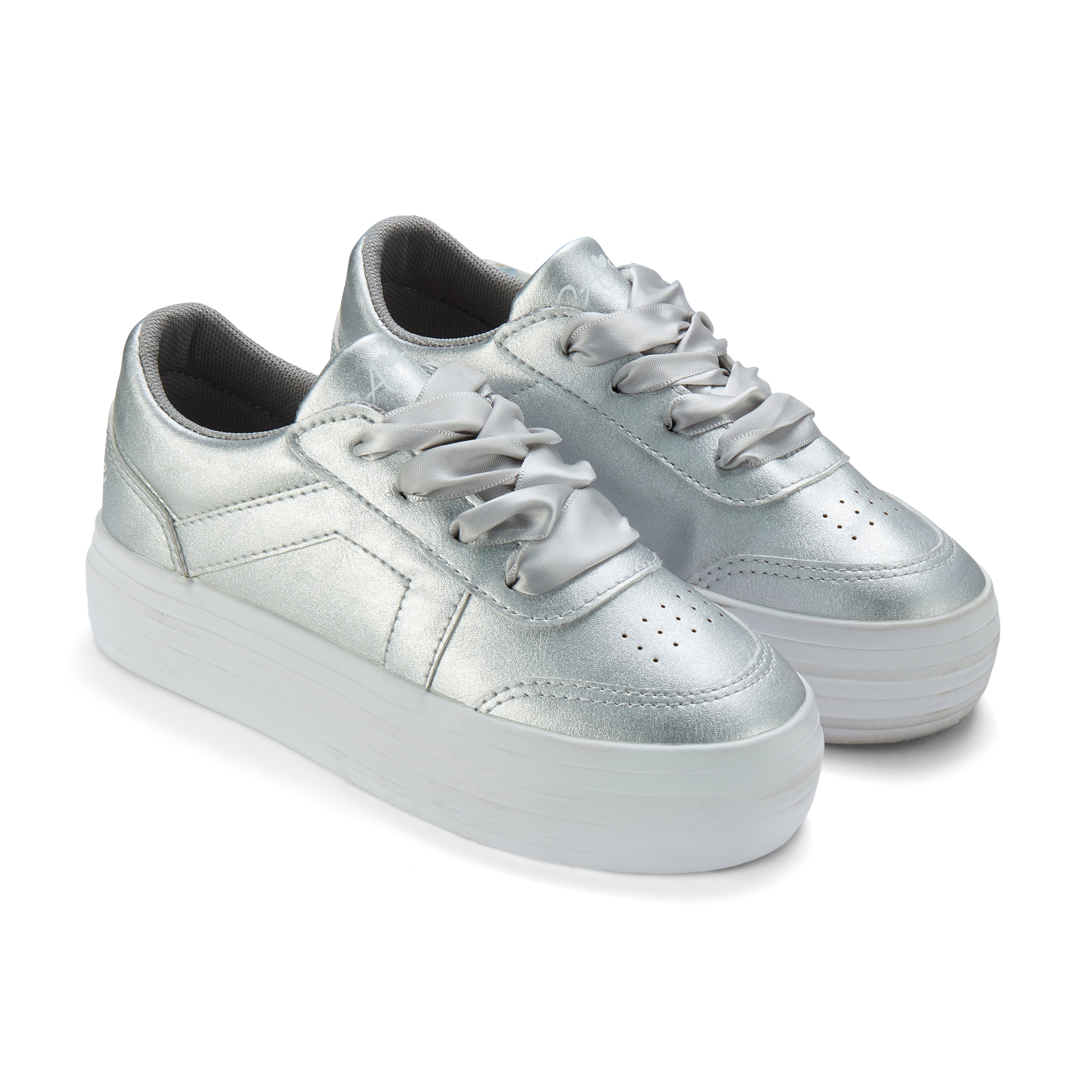 Adee Patty Silver Platform trainer with ribbon laces