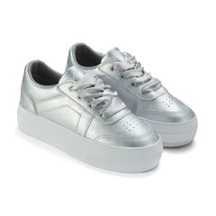 Adee Patty Silver Platform trainer with ribbon laces