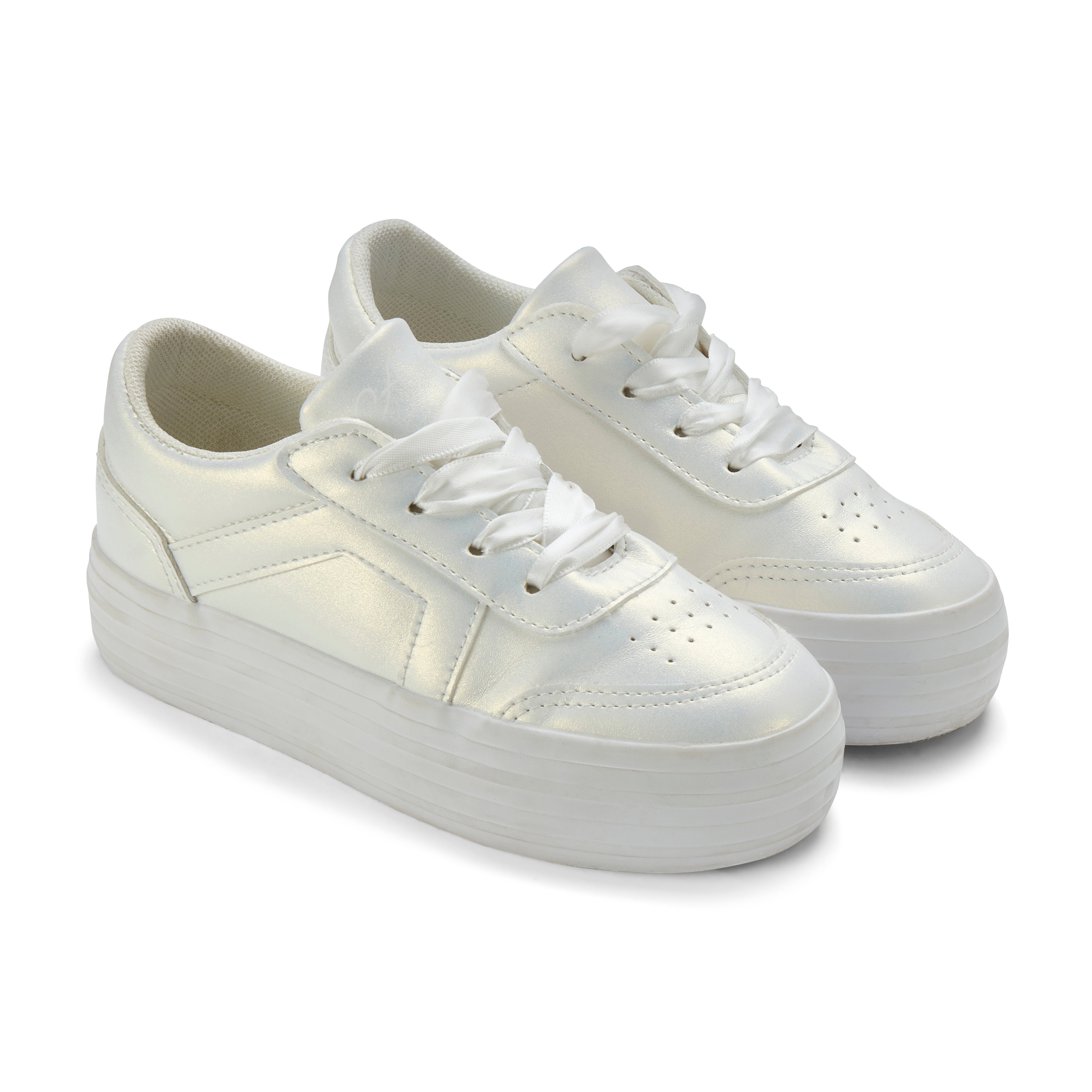 Adee Patty White Platform trainer with ribbon laces