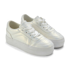 Adee Patty White Platform trainer with ribbon laces