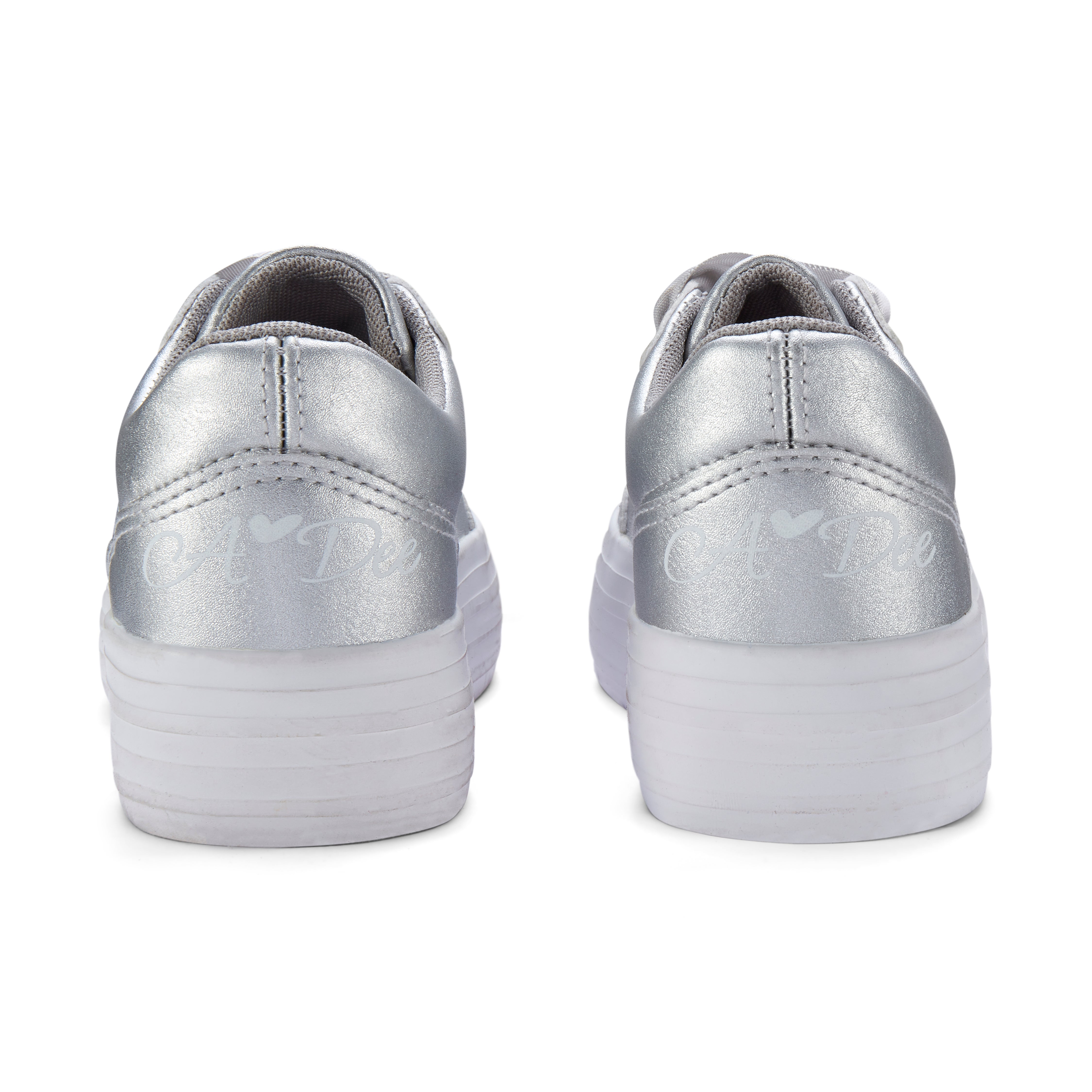 Adee Patty Silver Platform trainer with ribbon laces