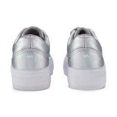 Adee Patty Silver Platform trainer with ribbon laces